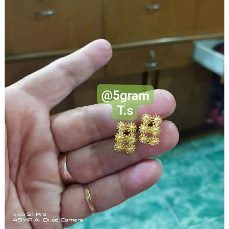 Anting Pagar Bunga. Emas Asli 24K. Kadar 99,99%.