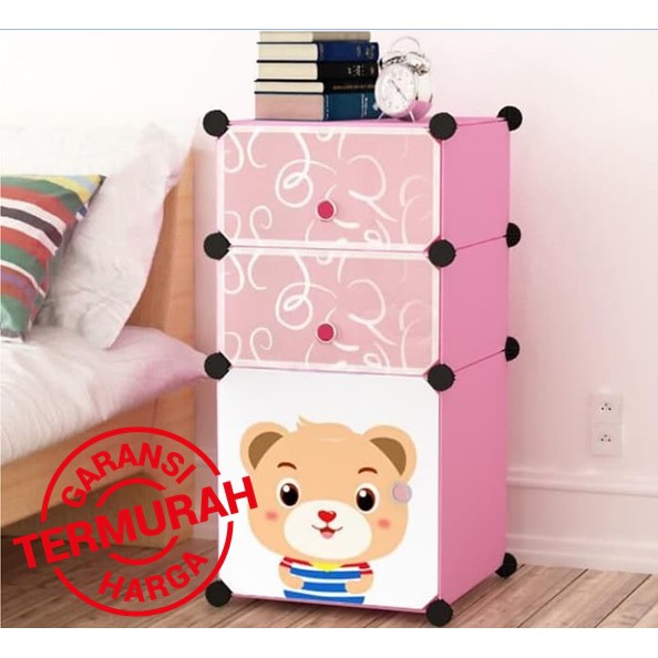 Lemari Pakaian Plastik Hello Kitty Doraemon ANTI AIR Waterproof Rak Baju Susun 3 Pintu Kotak