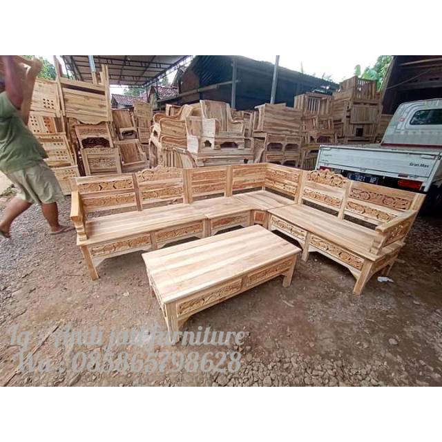 Kursi Tamu Sudut Ukiran Mawar Full Kayu Jati kursi sudut mentahan asli kayu jati