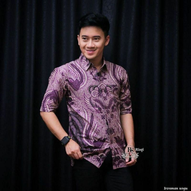 Ironman ungu baju batik pria lengan pendek no 1