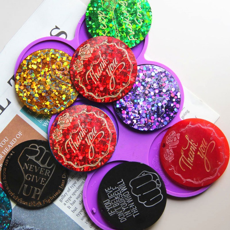 Glitter Motivational Keychain Resin Mold Round Inspirational Words Charms Keyring Resin Mold Jewelry Crafts