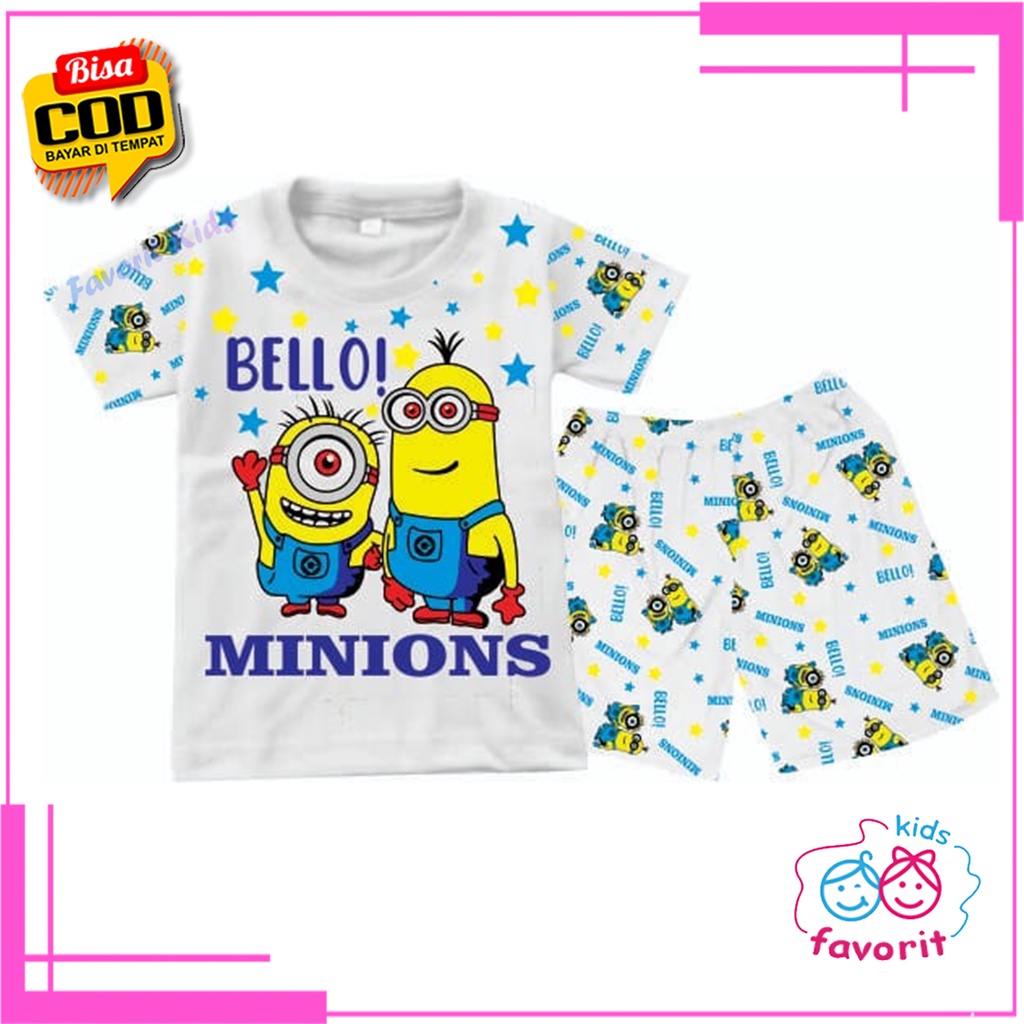 Favorit kids Setelan baju tidur anak perempuan dan anak laki laki lengan pendek celana pendek gambar Minnions