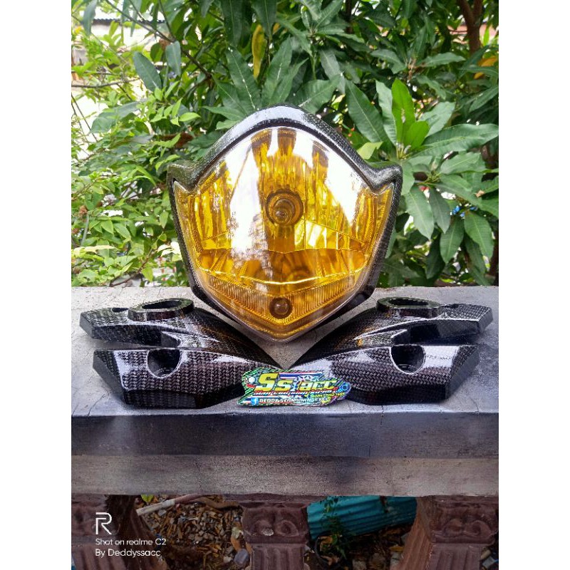 lampu depan Vixion old carbon reflektor gold
