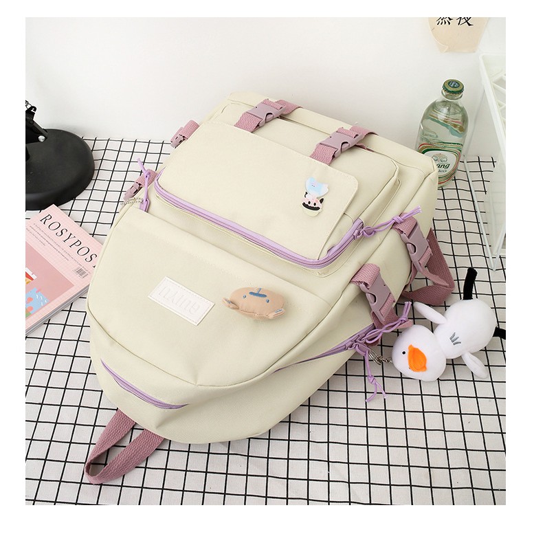 TB-71 set 4 pcs tas wanita ransel sekolah kampus pouch canvas bag import korea jepang