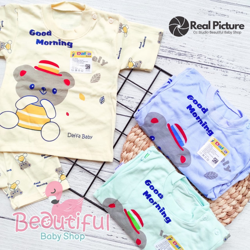 PREMIUM Setelan Baju Bayi Lengan Pendek Celana Pendek SNI / Kaos Oblong Bayi / Setelan Harian Bayi Merk Daffa / Baby.ou