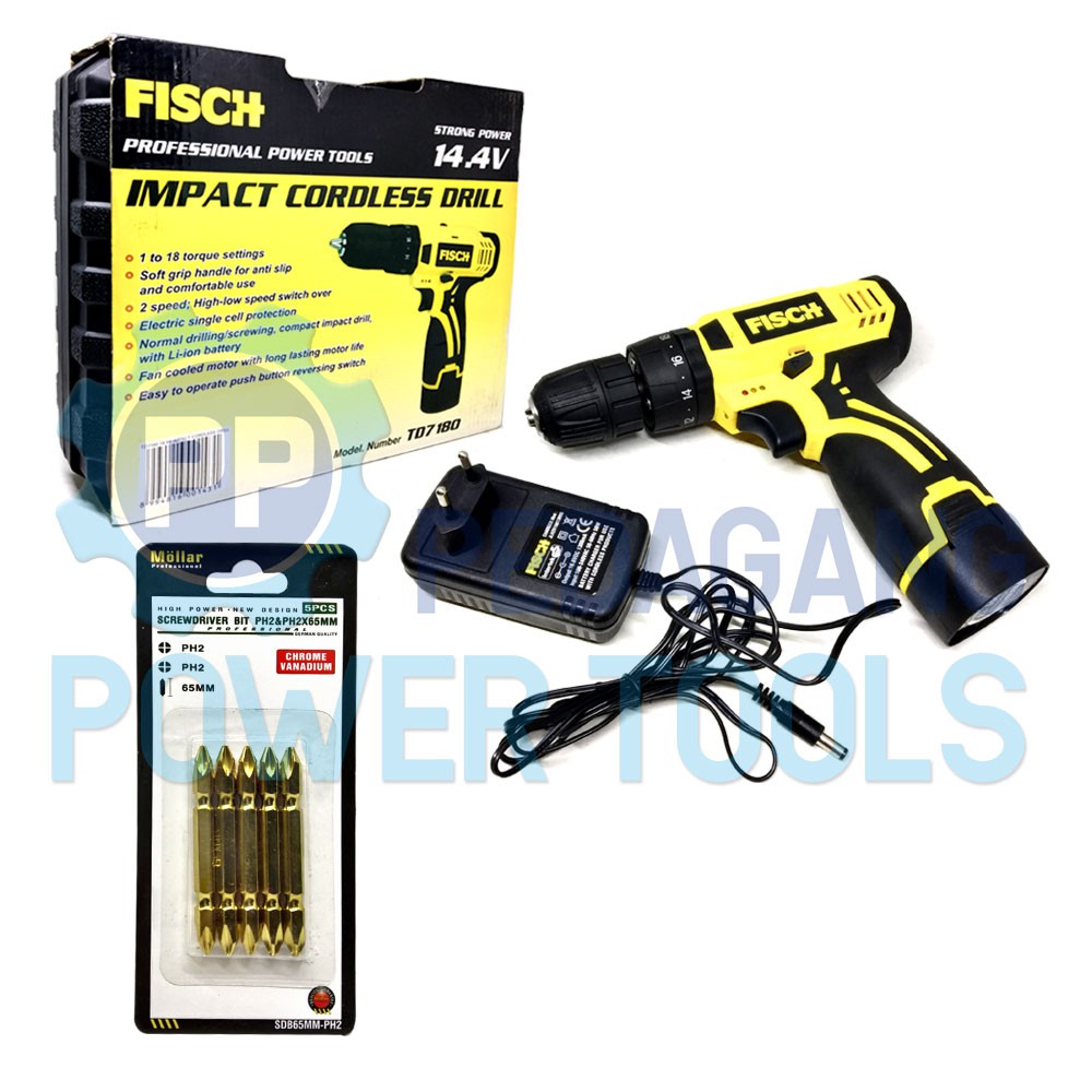FISCH TD7180 BOR IMPACT CORDLESS & MATA OBENG PLUS PH2 SET 5 PCS