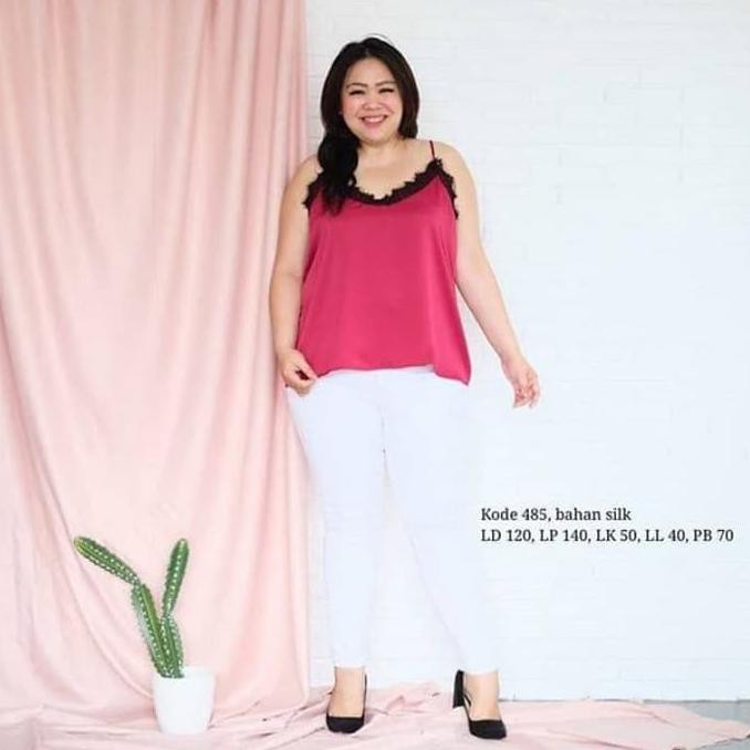 Barang Berkualitas Queenie Atasan Tanktop Lace Jumbo Big Size - 485 Maroon STOK TERBATAS