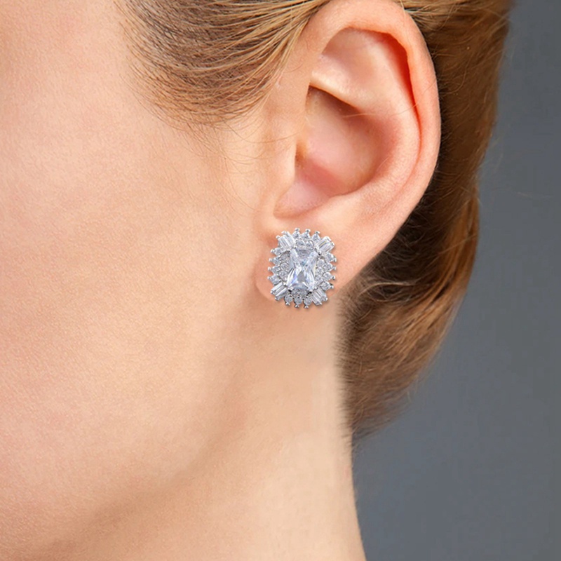 Bling Bling Women's Stud Earrings OL Style Fashion Versatile Geometric Cubic Zirconia Earring High Quality Trendy Jewelry