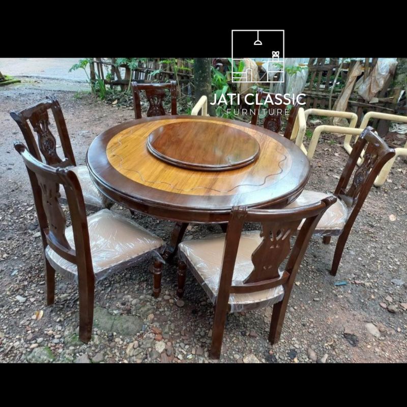 KURSI MAKAN BUNDAR MINIMALIS K6/ MEJA MAKAN BUNDAR JATI( meja1 kursi6)