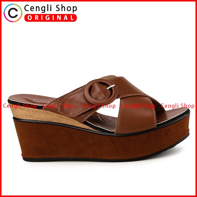 SANDAL WEDGES KULIT OBERMAIN WANITA ORIGINAL ASLI TERBARU COKLAT OW44