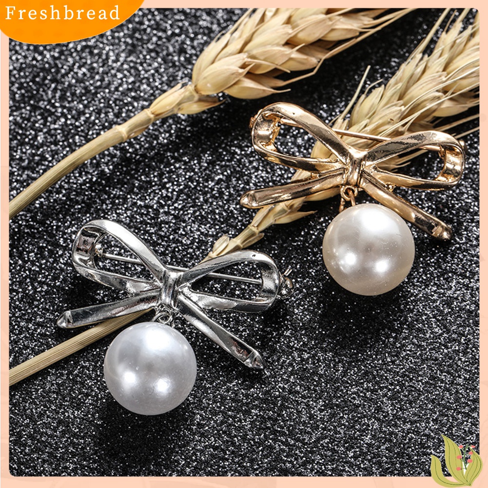 Fresh| 2pcs Bros Pin Bentuk Pita Besar Aksen Mutiara Imitasi Bahan Alloy Untuk Wanita