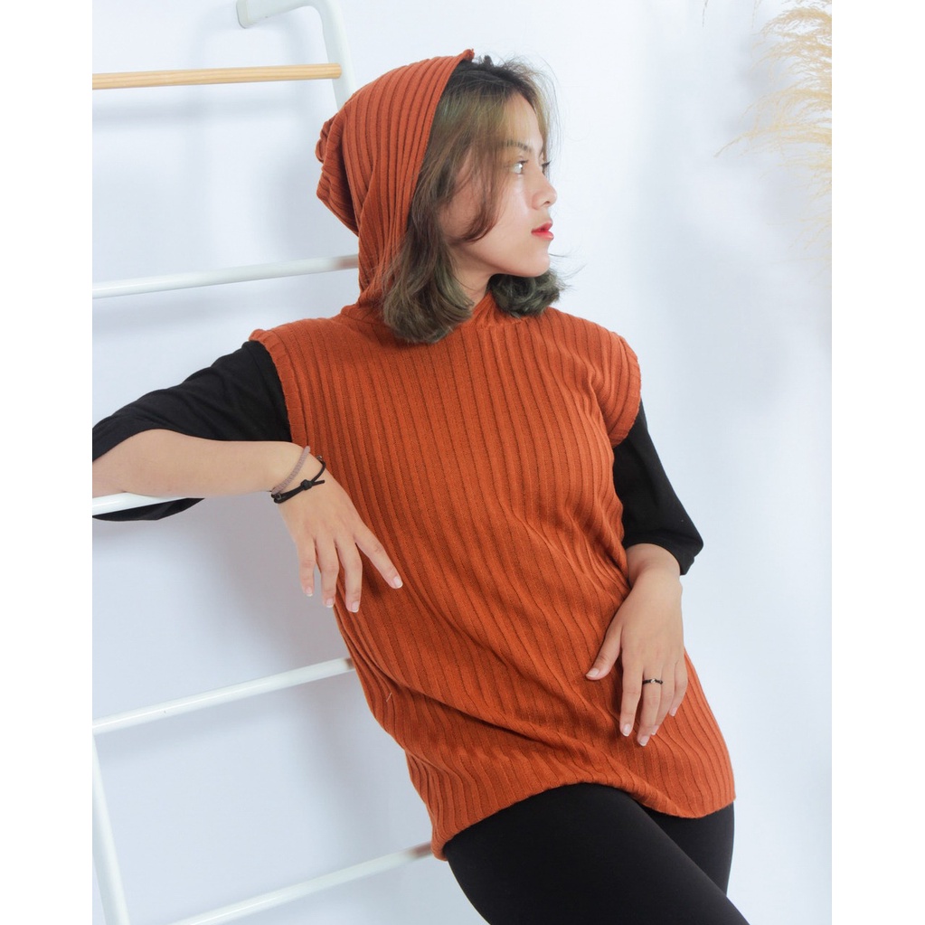 KALILA - CHOKKI Hoody Vest Atasan Rajut Halus Wanita Dewasa | Atasan Rajut Wanita