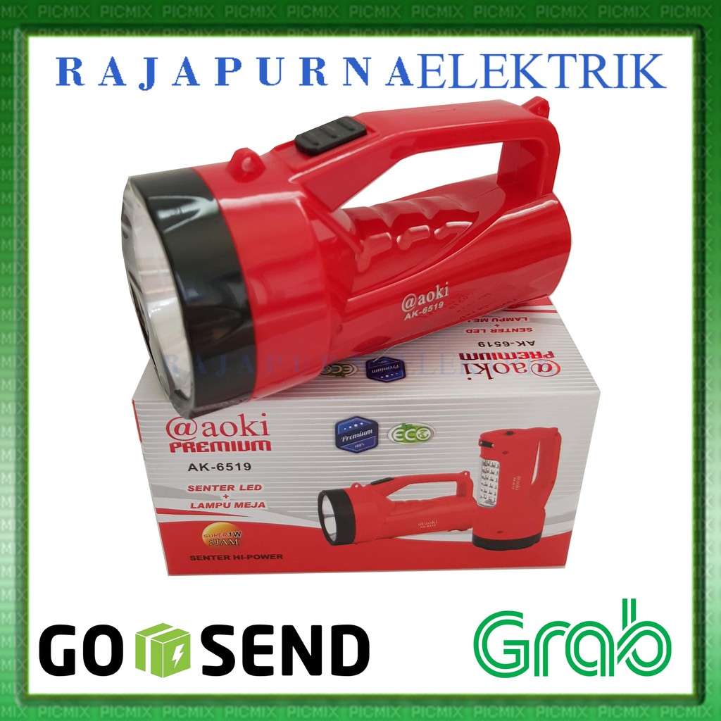 Lampu senter + emergency light LED AOKI ak-6519 Rechargable