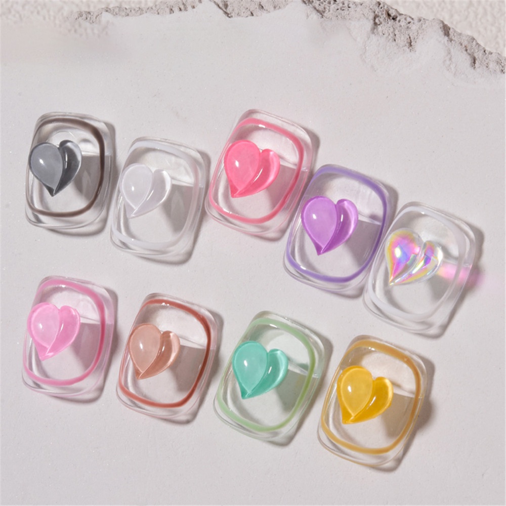 10 Pcs Perhiasan Dekorasi Nail Art 3D Bentuk Hati Bahan Resin Untuk Wanita