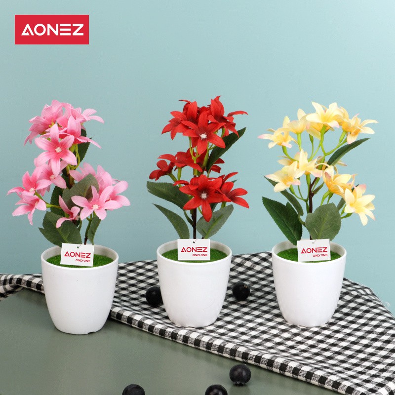 Aonez Mawar segitiga Bunga simulasi mawar pot bunga plastik Bunga buatan bunga hias tanaman-4