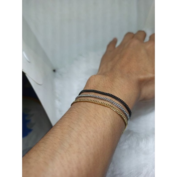 GELANG TANGAN 2MM PRIA WANITA TITANIUM GOLD SILVER DAN HITAM GELANG TANGAN TITANIUM