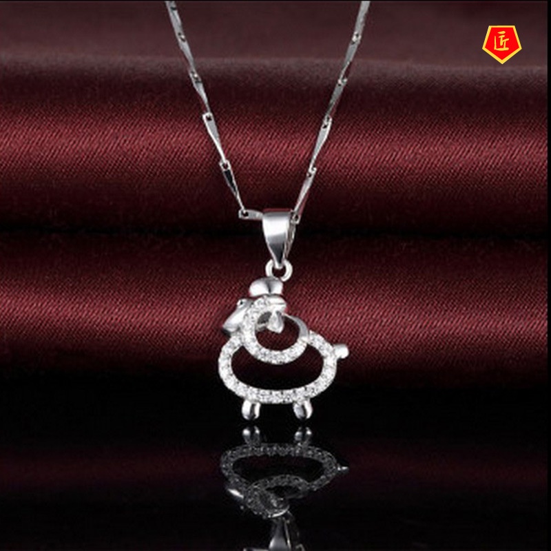 [Ready Stock]Women's Micro-Inlaid Diamond Zodiac Sheeependant Simple Fashion Niche