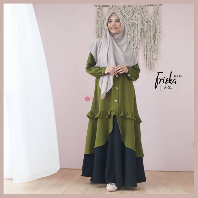 Gamis Friska Dress Zizara Kode A01 Busui Syari Cantik Aksen Outer Manis