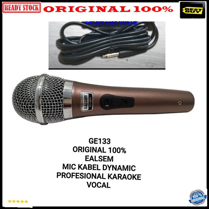 G133 Ealsem original 100% mic kabel dynamic Microphone cable karaoke mik vocal vokal profesional pro mikrophone musik music audio sistem sound system panggung dj studio  Tidak pakai baterai langsung colok aja  BISA DIGUNAKAN KE SEGALA ALAT AUDIO  Bahan AB