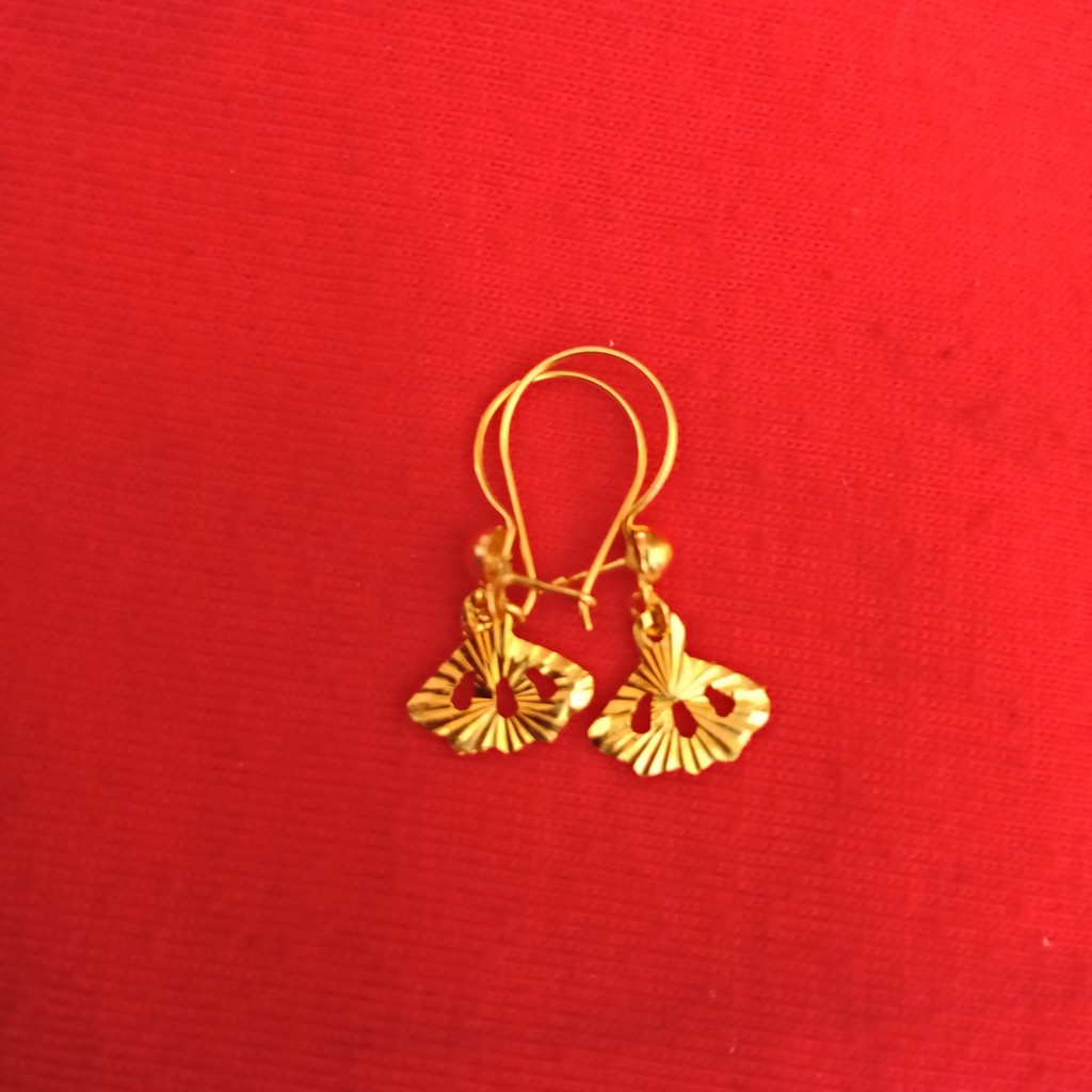 anting gantung anak dan dewasa emas asli kadar 700 70% 16k 22 gold kipas daun love hati