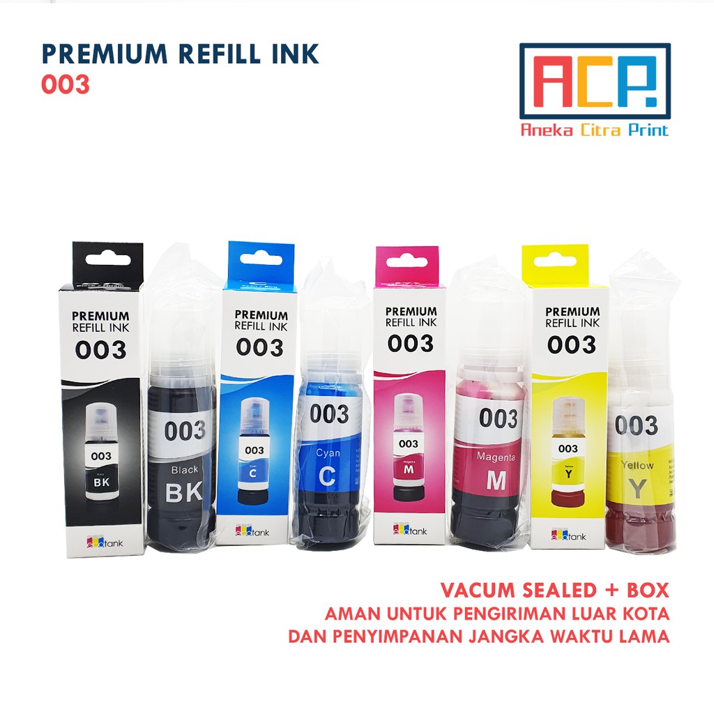 ACP Premium Refill Ink 003 - Tinta Dye Epson Botolan - Printer L1110 L1210 L1250 L3110 L3150 L3210 L5190