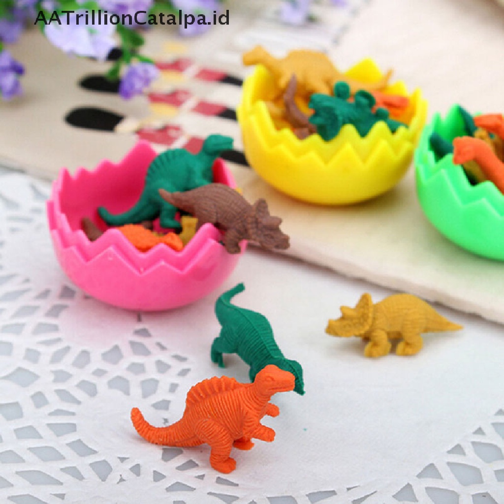 Aatrillioncatalpa 8pcs Penghapus Karet Bentuk Telur Dinosaurus Lucu Untuk Stationery Kantorsekolah