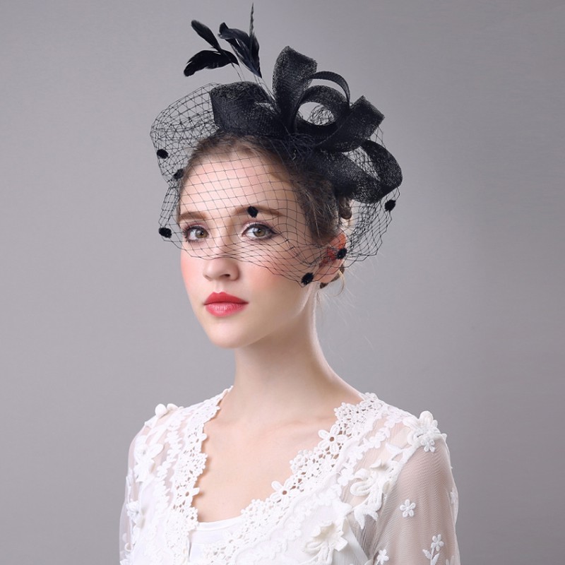 &quot;Meghan&quot; Bando Fascinator Pesta Bulu Jaring, Cocok untuk Foto Prewed, Aksesoris Rambut Pesta