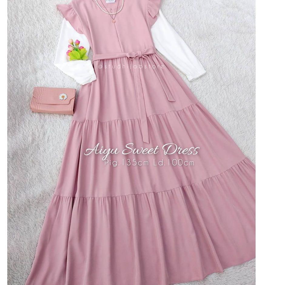 lvlo505 Aiyu Sweet Dress // Gamis Remaja Kekinian Korean Style Busui FREE BELT 2020 Promo Gila