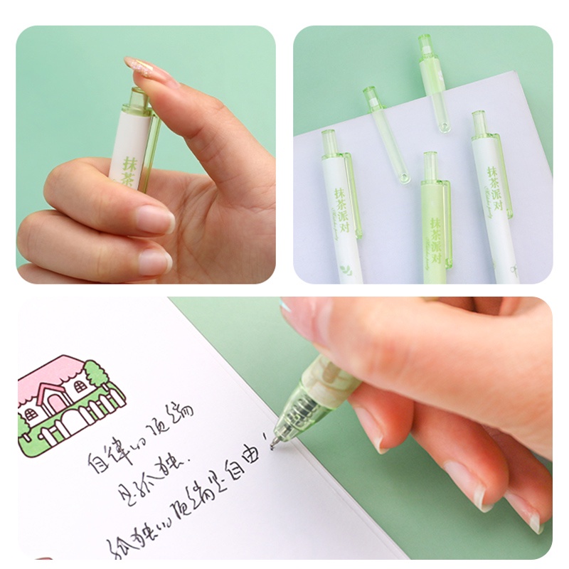 6pcs Pulpen Gel Tinta Hitam 0.5mm Seri Matcha Untuk Pesta