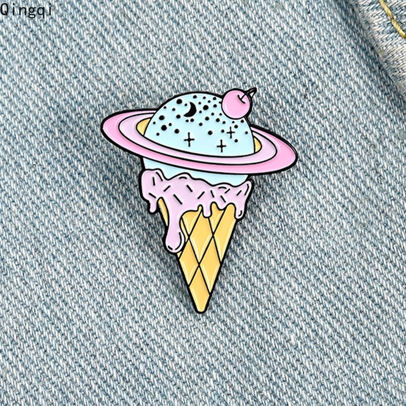 Pin Bros Enamel Bentuk Kartun Es Krim Planet Luar Angkasa Warna-Warni Untuk Hadiah