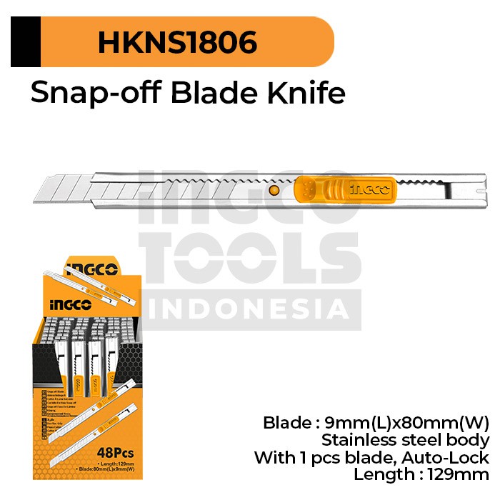 

Box Cutter Small (9 mm) INGCO HKNS1806 - Knife Blade Kecil 9mm Retract Retractable