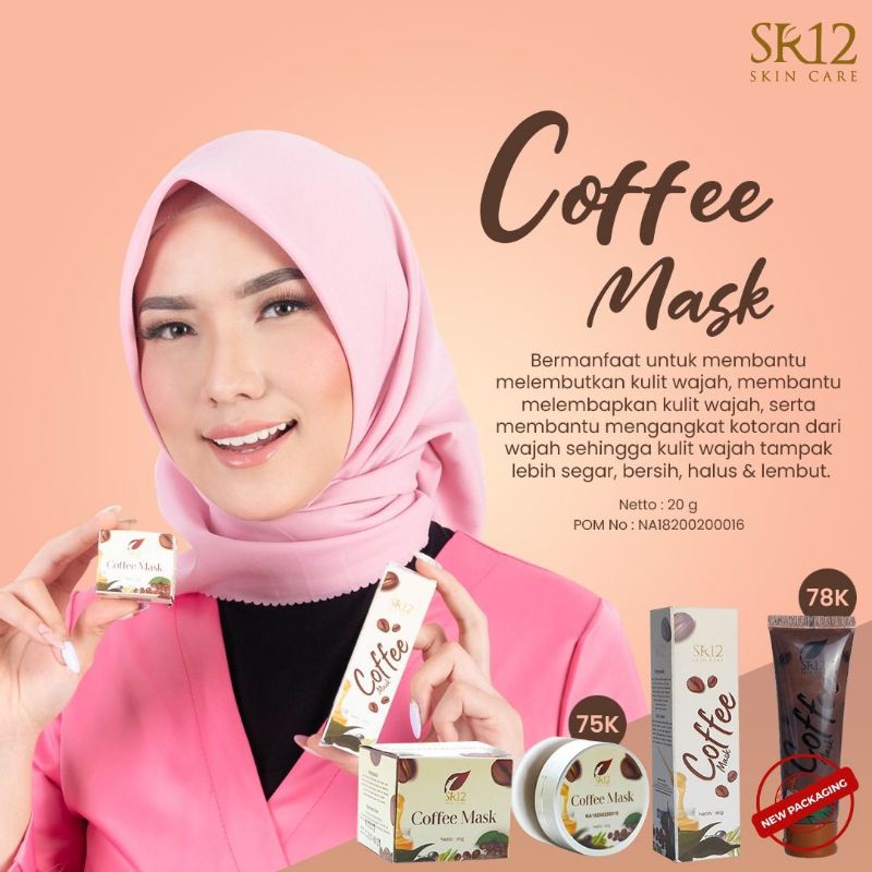 Coffee Mask SR12 Kemasan Pot Kaca & Tube 20 gram / 100 % Natural Peeling / Mencerahkan / Melembutkan