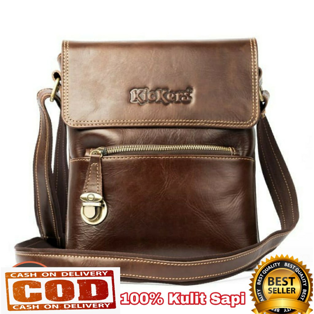 Tas selempang kulit asli TKC-22 kickers - TAS Pria KICKERS Cokelat