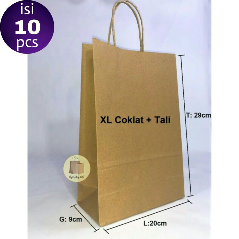 

Paper bag Tali Coklat XL 20x9x29 cm (isi 10 pcs)