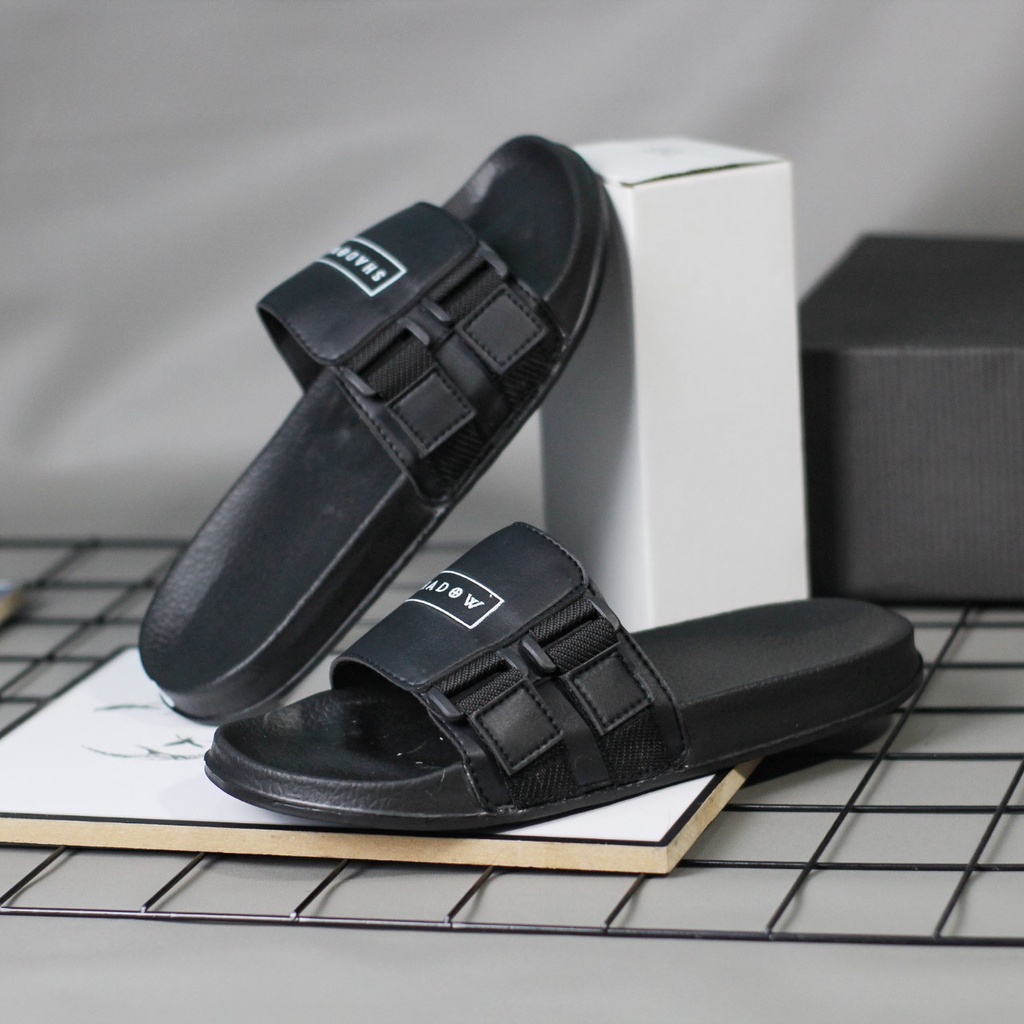 VINCCNT|Sendal Slide Pria Sandal Slop PrIa Hitam Original Trendy Kekinian Murah