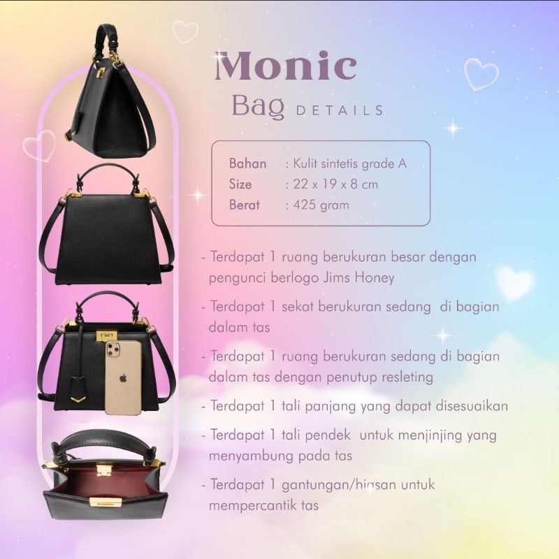 SPECIAL PRICE JIMS HONEY JH MONIC BAG TAS SELEMPANG TAS JINJING WANITA YAS KERJA TAS KANTOR MEWAH CANTIK ELEGAN BRANDED KADO ULTAH ANNIVERSARY PACAR ISTRI CEWEK PEREMPUAN UNIK ELEGANT CANTIK MURAH FEMINIM