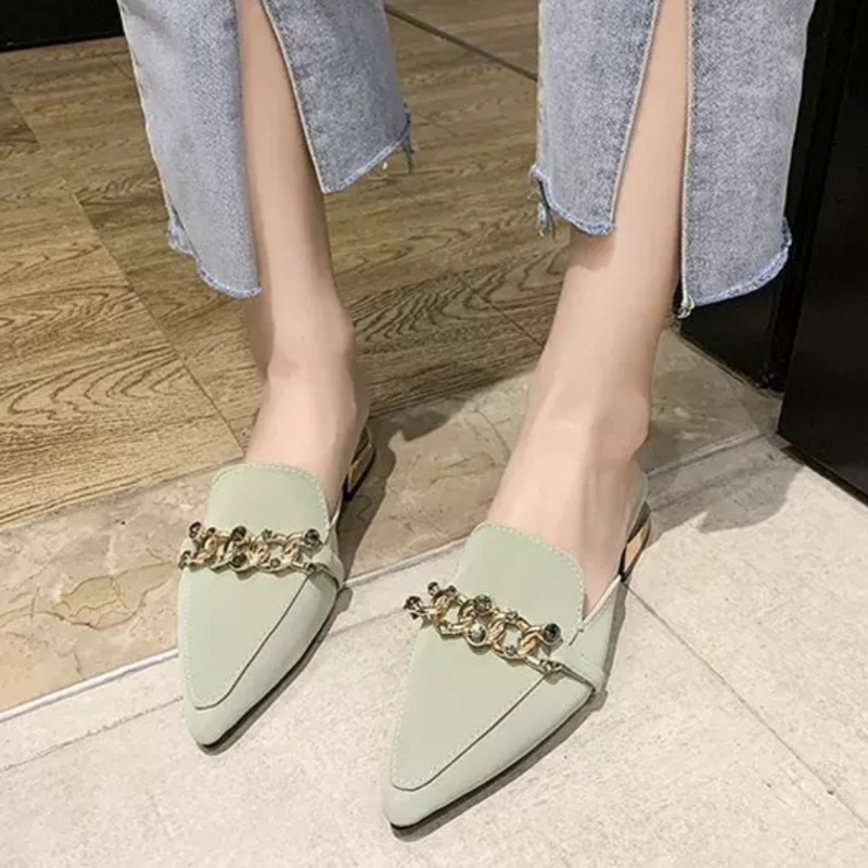 RYX - Gold Jewels Sepatu Slip On Heels Wanita Fashion Casual / Pesta - Ori Import