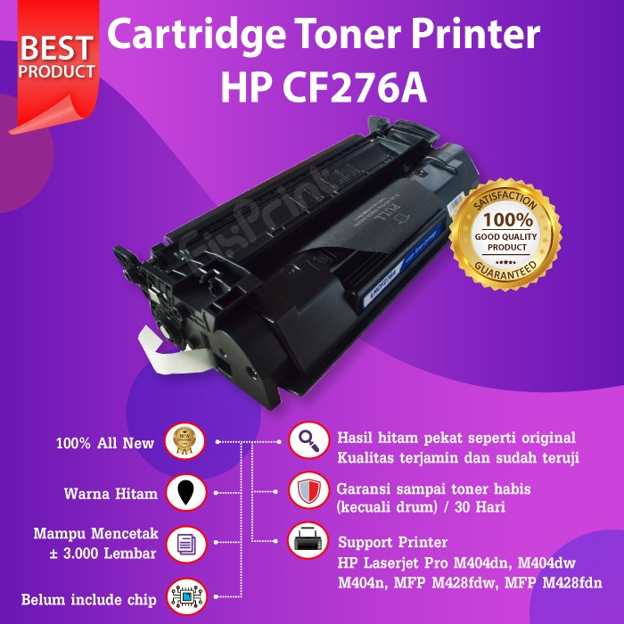 Cartridge Toner Compatible 76A CF276A Tinta HP M404dn M404dw M404n MFP M428fdw M428fdn No Chip