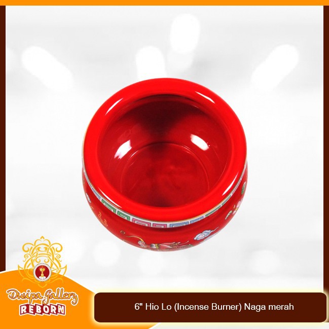 Tempat dupa Keramik 6&quot; Hio Lo (Incense Burner) Naga merah