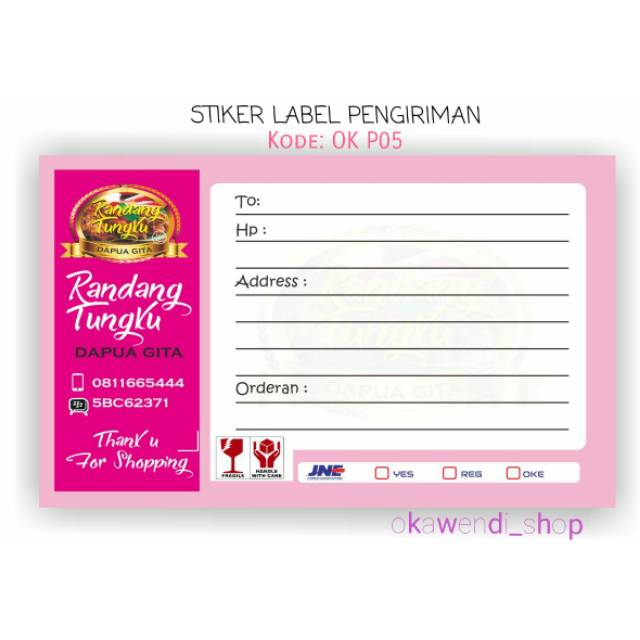 

STIKER LABEL PENGIRIMAN/SHIPPING LABEL/STIKER ALAMAT/STIKER PRODUK OLSHOP