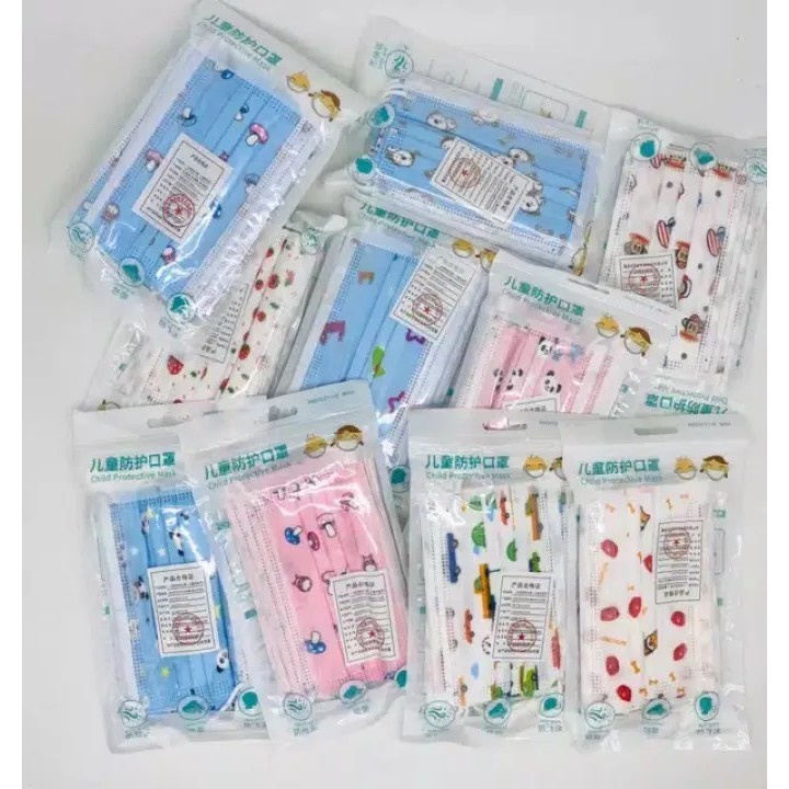 Masker 3 PLY Anak Karakter CAREION Isi 50pc Masker 3ply Earloop Masker Anak Karakter Cowo/Cewe - 50