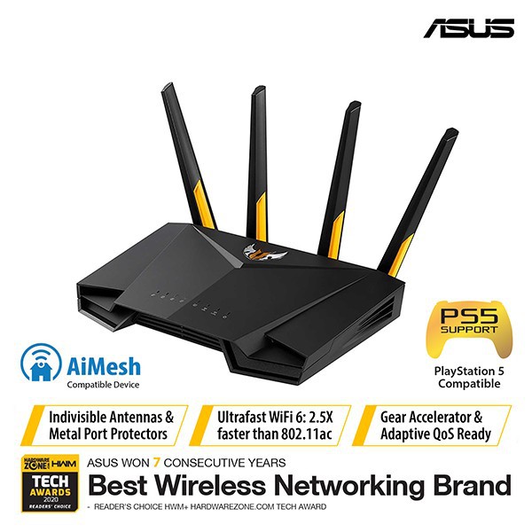 Router Wireless ASUS TUF-AX3000 Dual Band WiFi 6 Gaming Router with AiMesh - Router Asus AX-3000 Tuf