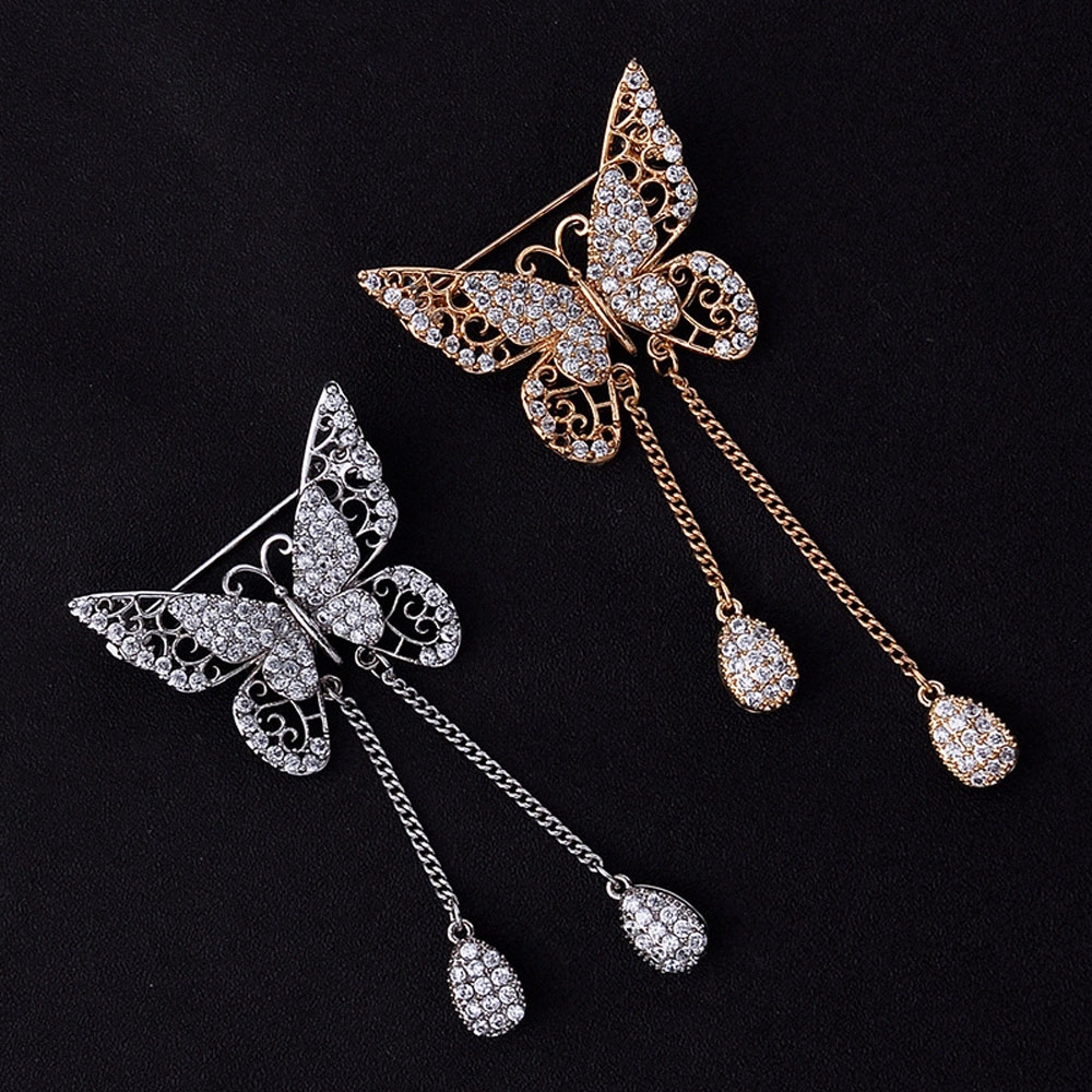 Brooch Bentuk Kupu-Kupu Dengan Rumbai Bahan Cubic Zircon