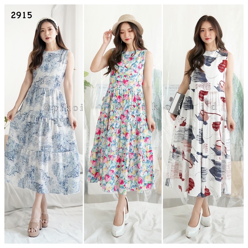 Sleeveless dress panjang / dress korean style summer dress pantai / dress maxi kpop kekinian / 2915