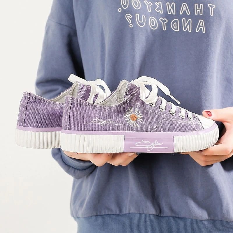 Sepatu Wanita Sneakers Tali Kanvas Model Retro Korea  MH-01-8