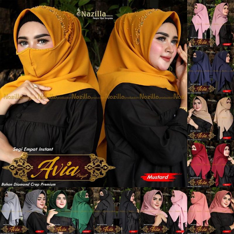 Hijab Segi Empat Instant Payet Bando Avia Original Nazilla