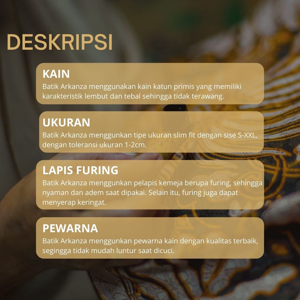 BATIK ARKANZA Motif SAMANHUDI Hem Atasan Kemeja Baju Batik Pria Cowok Produsen Slimfit Memakai Furing Lengan Panjang Lengan Pendek Original Asli