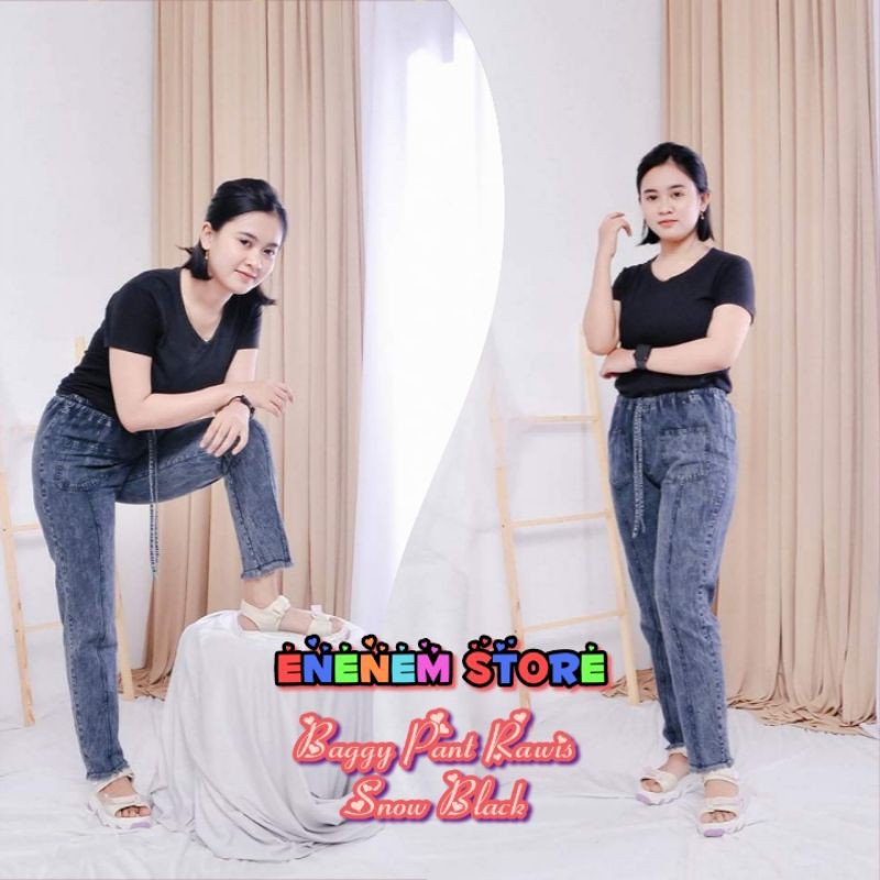 (S-M-L) Celana Wanita Jeans / Baggy Pant Pocket / Baggy Pant Rawis /Boyfreind Jeans /Baggy Pant Snow