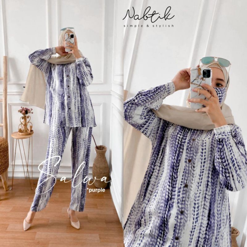 Salwa Setelan Cotton Rayon Adem Jumbo LD 110 cm by Nabtik