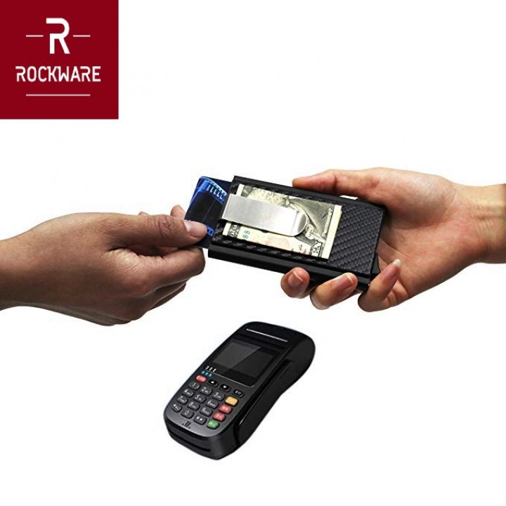 ROCKWARE Automatic Pop Up Card Holder with RFID Blocker and Money Clip